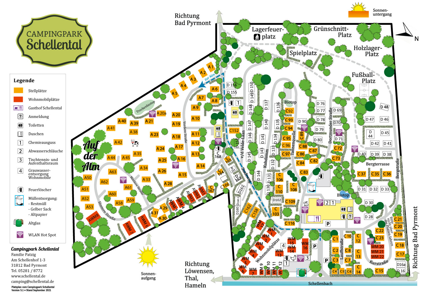 Campingpark Schellental Platzplan mit Dauerplätzen